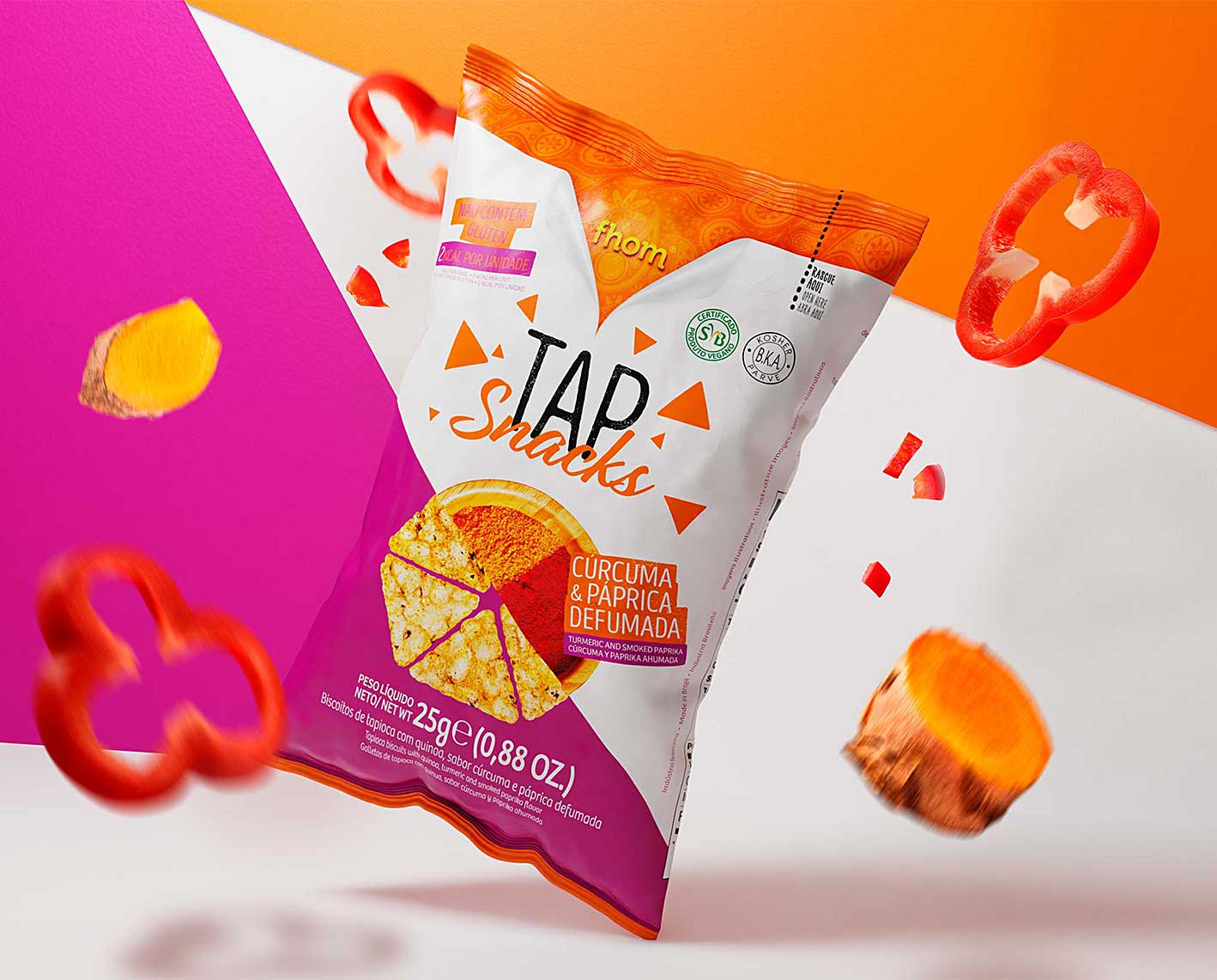 Design de marcas e embalagens de snacks da marca tap snacks fhom feito pela zoommais