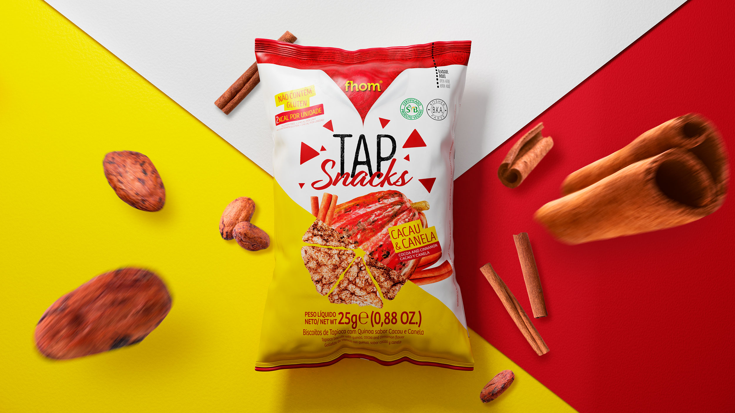 Design de marcas e embalagens de snacks da marca tap snacks fhom feito pela zoommais