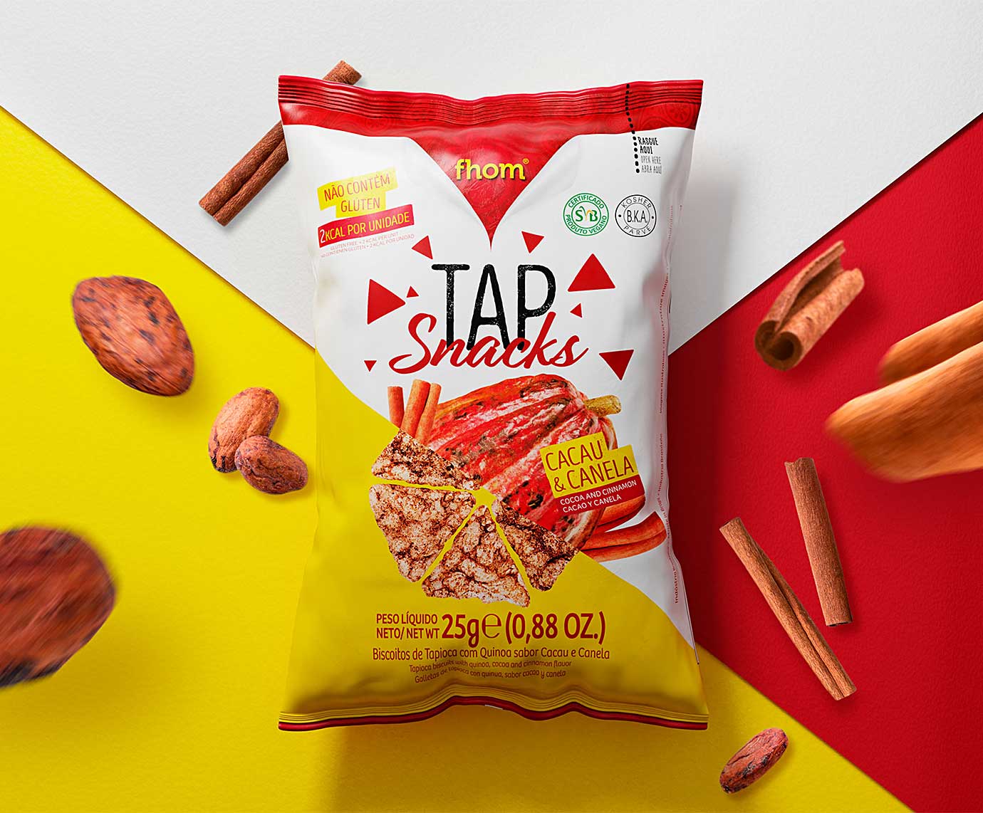 Design de marcas e embalagens de snacks da marca tap snacks fhom feito pela zoommais