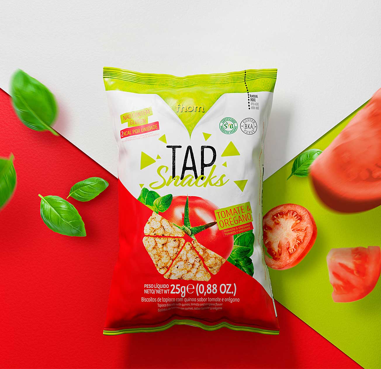 Design de marcas e embalagens de snacks da marca tap snacks fhom feito pela zoommais