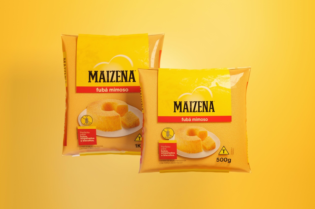 Design de embalagens de farinha de milho da marca maizena unilever feito pela zoommais
